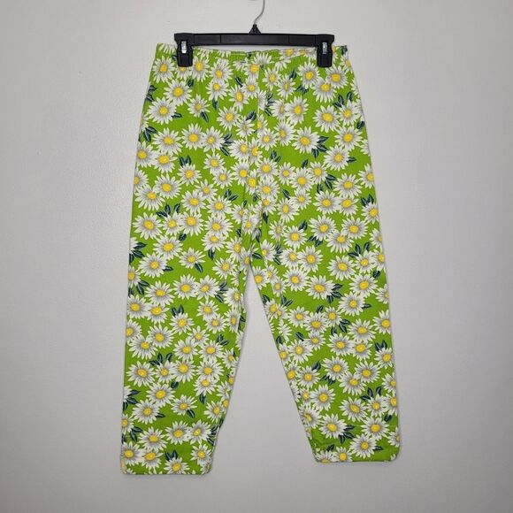 Vintage gidget green yellow flower print cropped pull on pants size large - Picture 1 of 7
